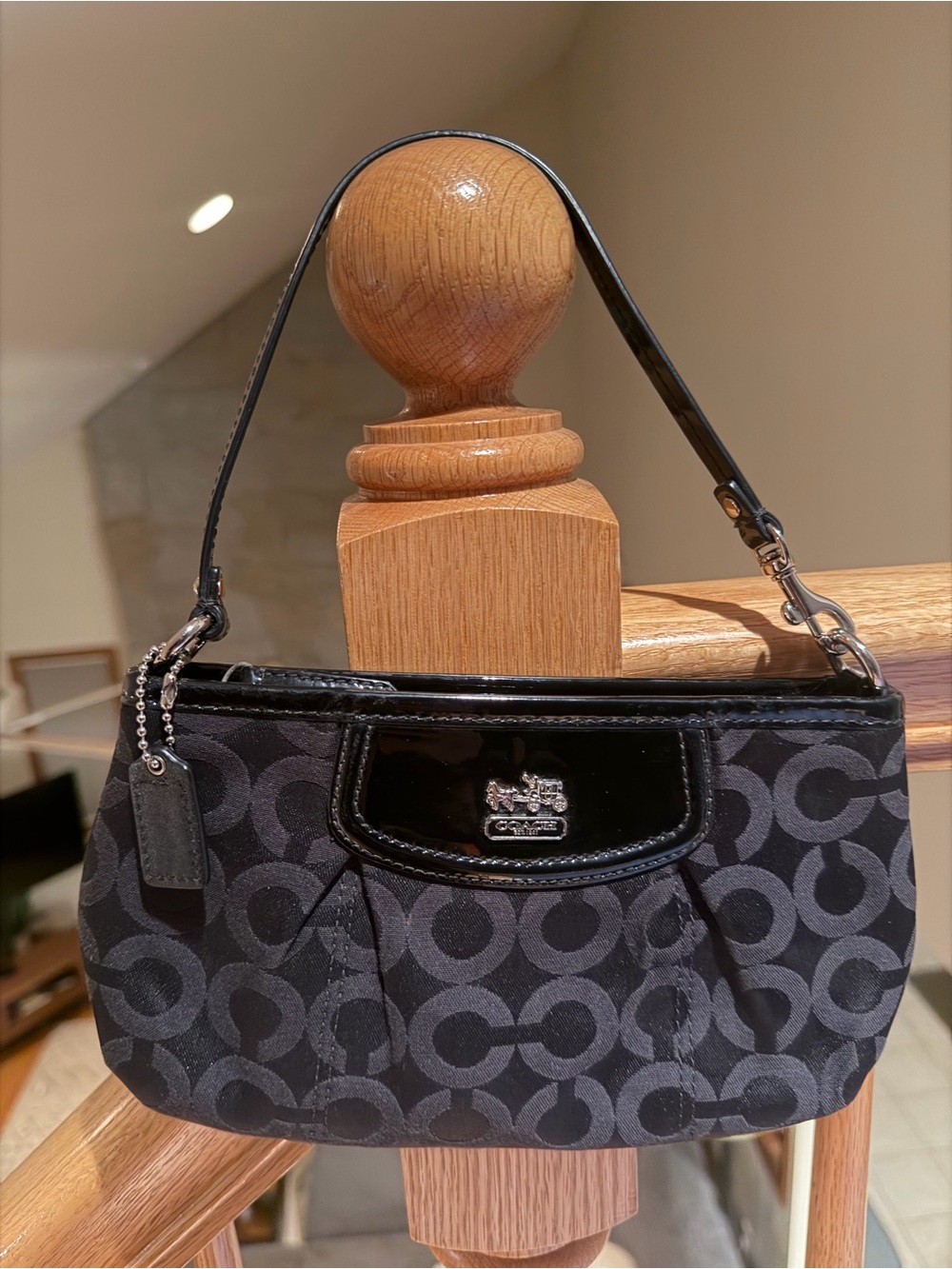 Coach Black Signature Mini Baguette Wristlet - PRISTINE
